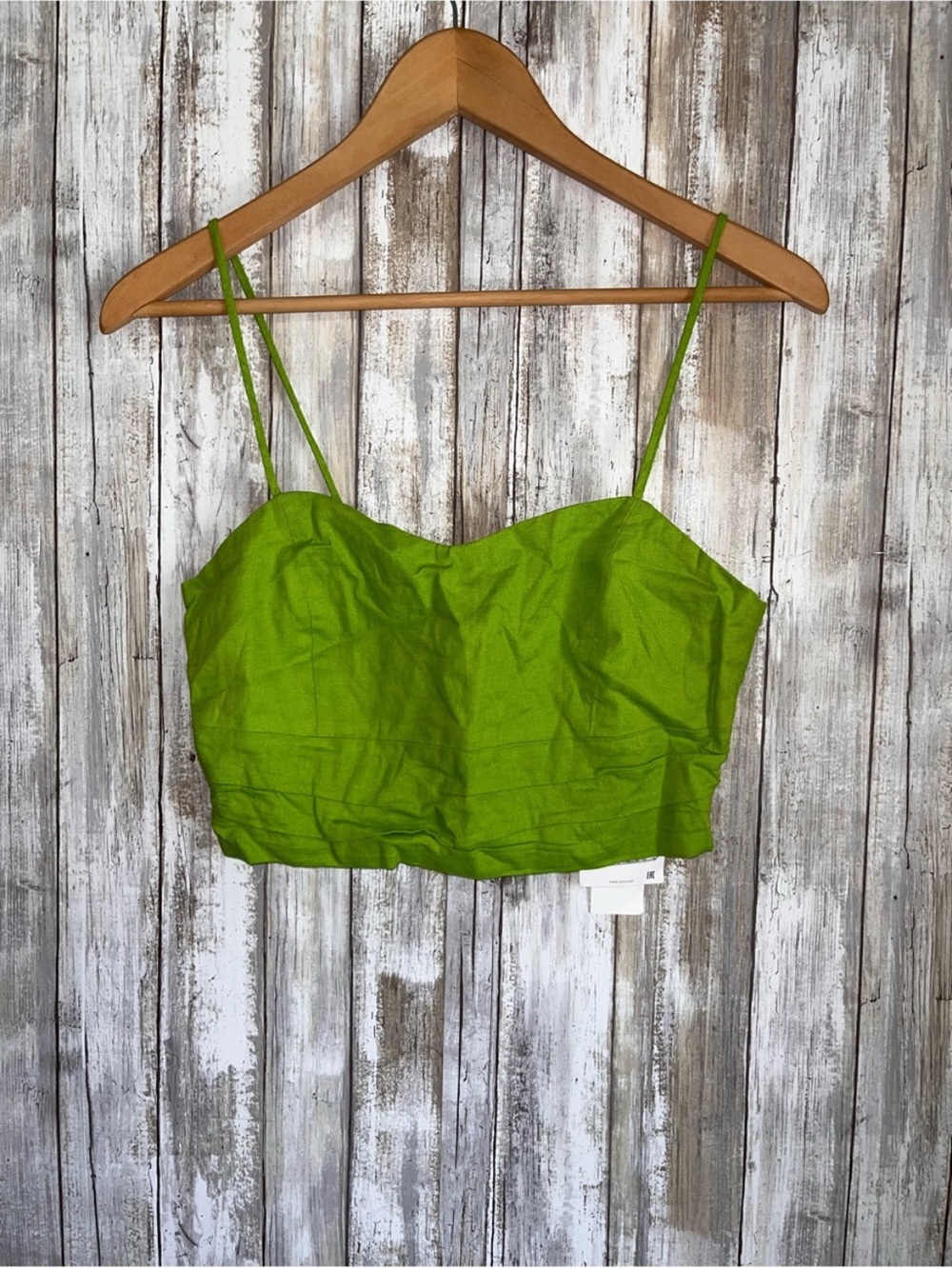 Zara Green Linen Blend Cropped Cami Tank Top NWT Chartreuse Size Small - Picture 2 of 7